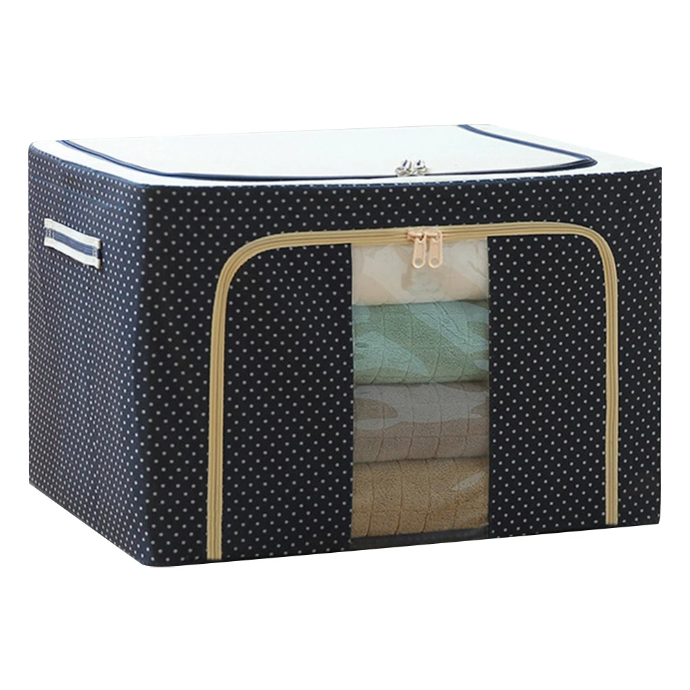 

22L Folding Clothes Storage Box Dark Blue Color Dot Pattern Extra Large Quilt Clothing Cloth Art Storage Box Bag