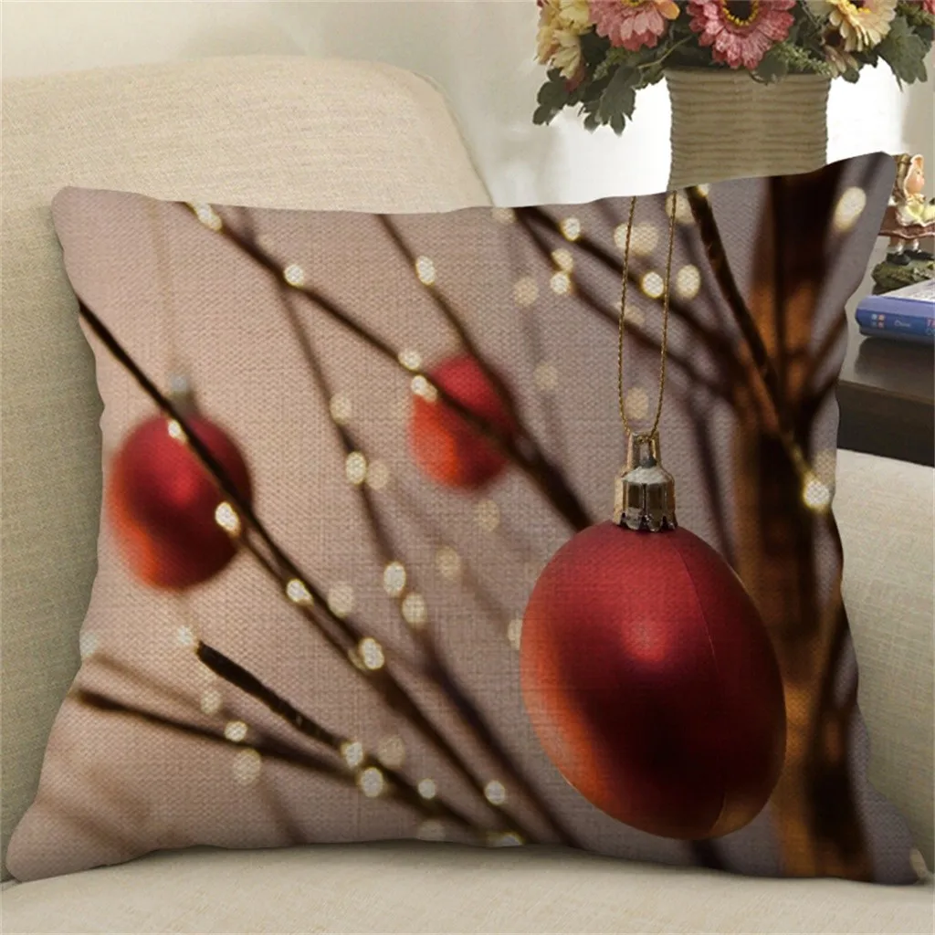 Милый чехол для подушки с изображением рождественской елки шара Санты льняной