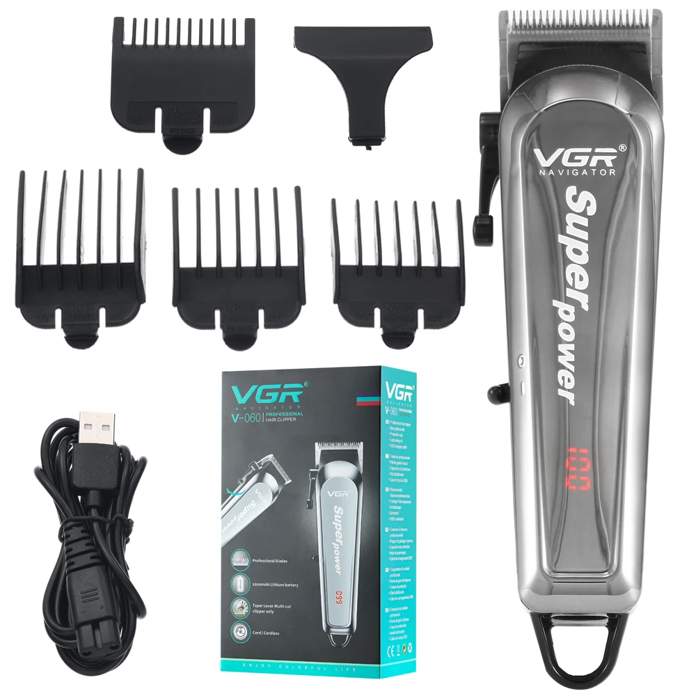 

VGR Electric Hair Clipper Professional Hair Trimmer for Men LCD Power Display Rechargeable Electric Shaver Hair Cutting Machine