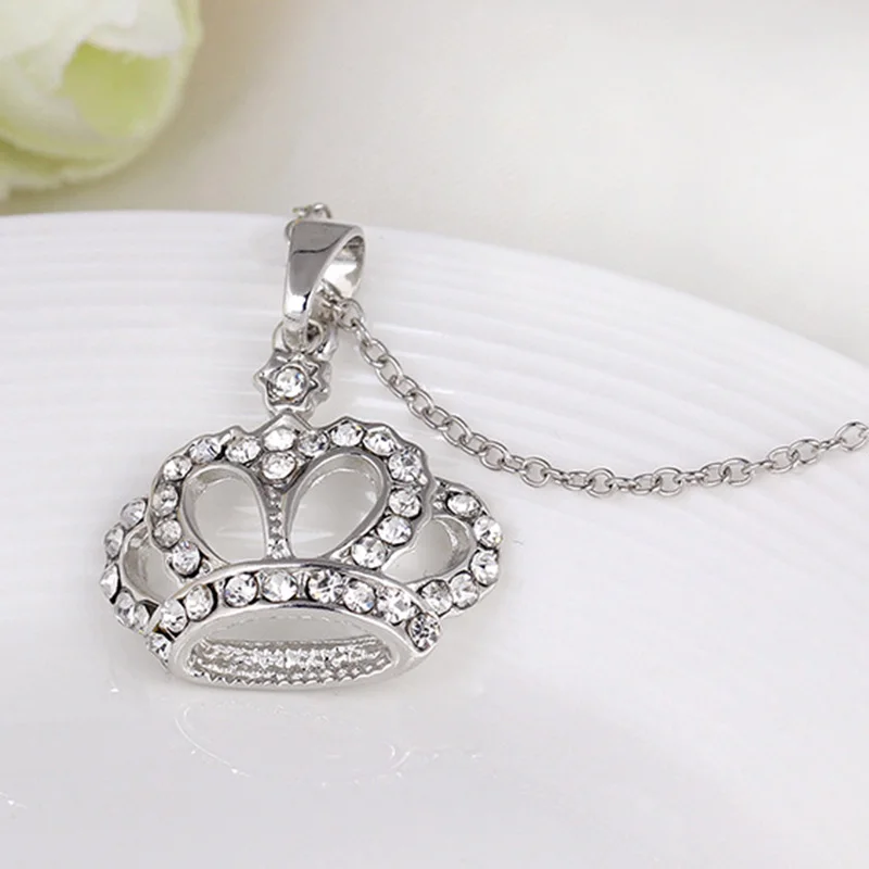 Новинка женские ожерелья из сплава цепочка колье кристаллами с кулоном корона