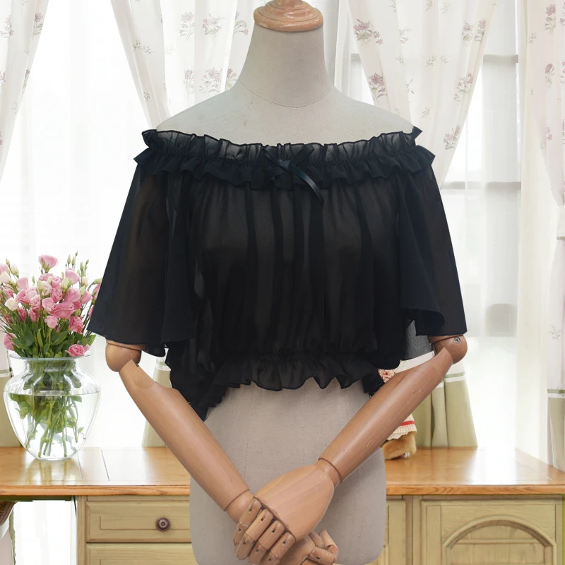 

black/white Lolita Inside Shirt Top Lolita Soft Anime Sweet Cosplay Girl Short Sleeve Sweet Loli Shirt Harajuku Short Tops