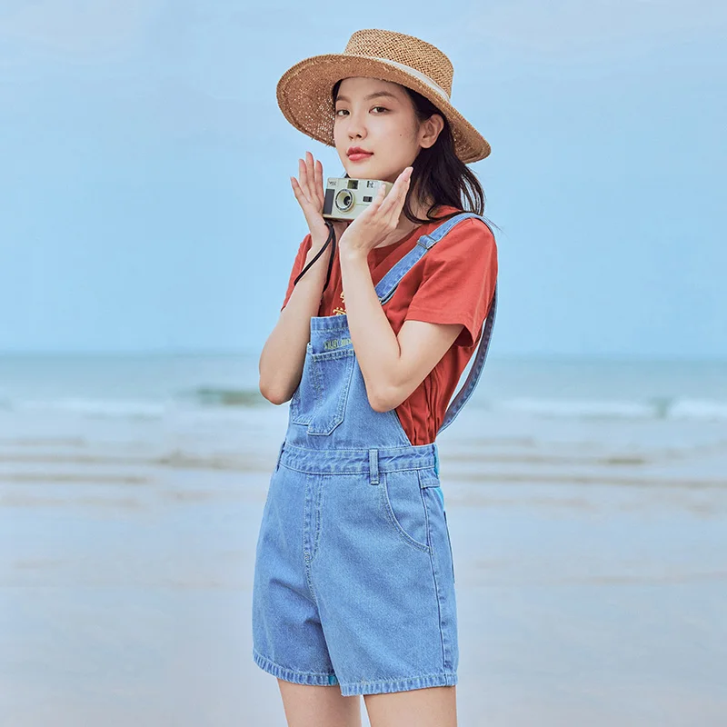 Модные свободные короткие брюки на подтяжках с вышивкой из чистого хлопка inman