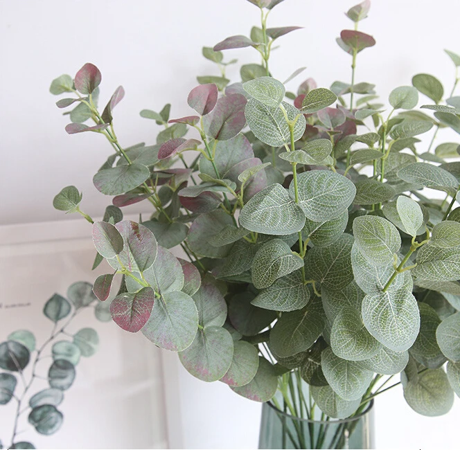 

Green Artificial Leaves Large Eucalyptus Leaf Plants Wall Material Decorative Fake Plants For Diy Home Shop Garden Party Decor