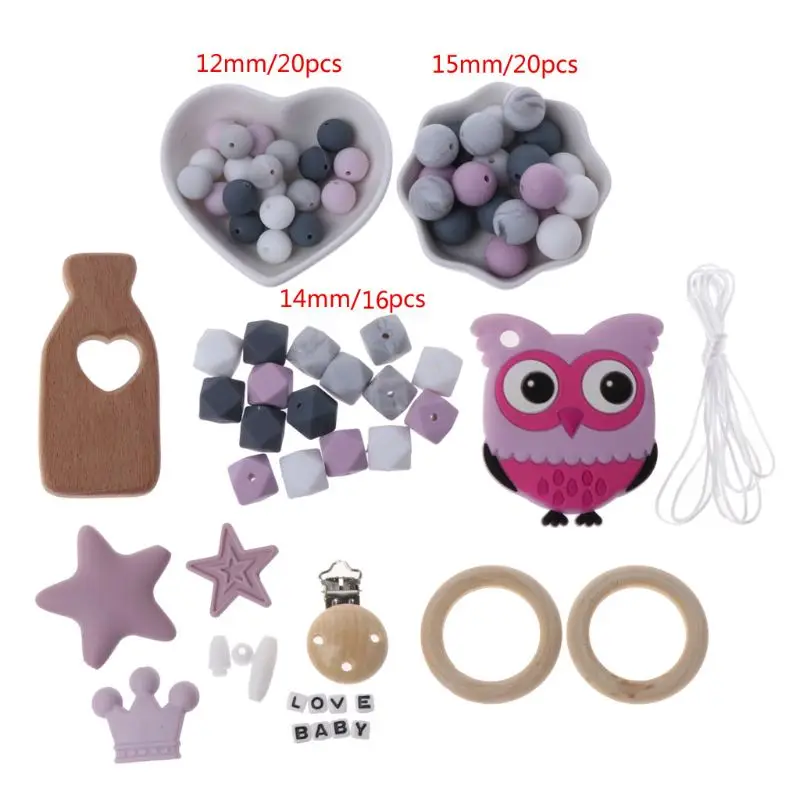 

DIY Baby Teether Toy Nursing Necklace Silicone Bracelet Silicone Beads Teething Ring Wooden Pacifier Clip
