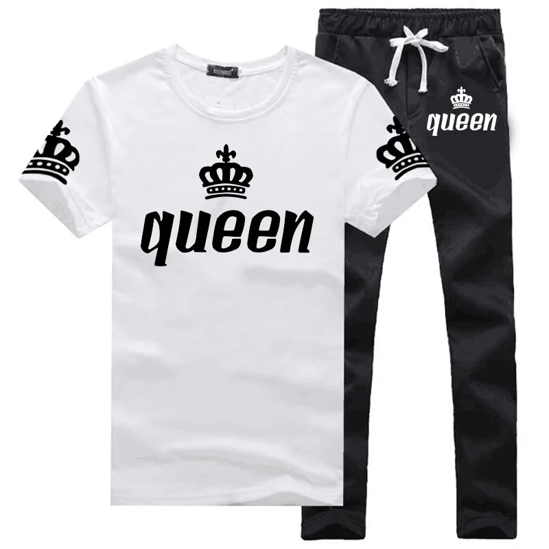 Парный комплект King Queen для влюбленных из футболки с коротким рукавом и спортивных
