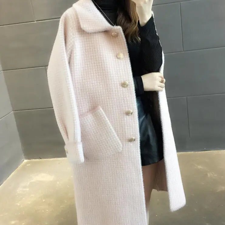 Женское шерстяное пальто в стиле оверсайз вязаный кардиган Корейском свободное