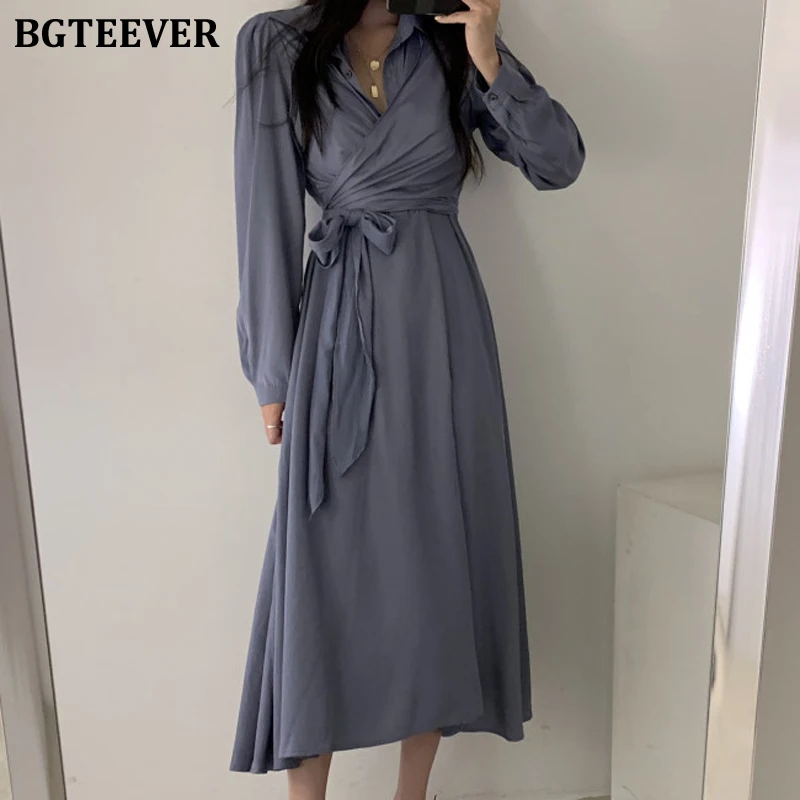 BGTEEVER винтажное длинное женское платье с v-образным вырезом повседневное длинным