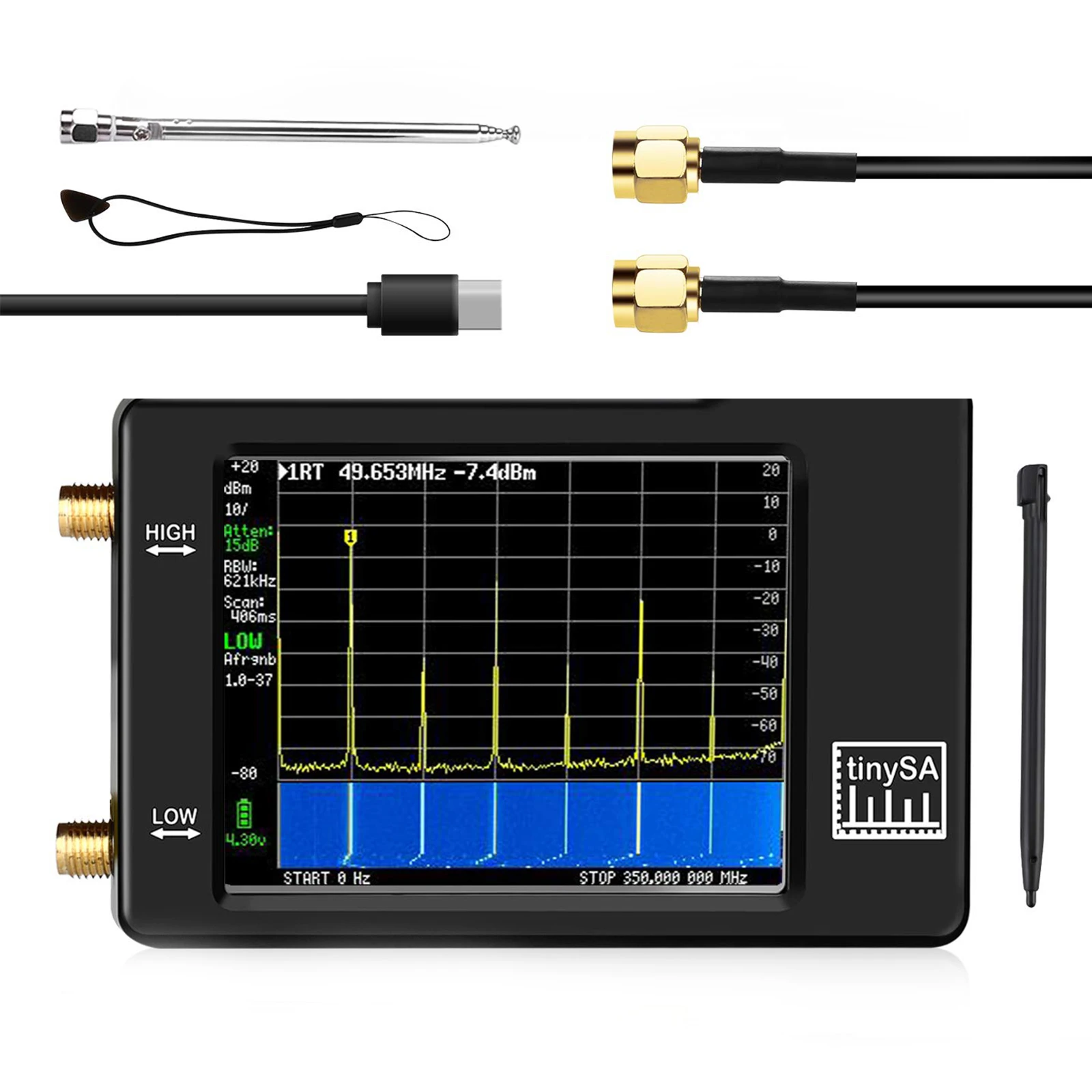 

Portable TinySA Spectrum Analyzer, Handheld Tiny Frequency Analyzer 100kHz to 960MHz MF/HF/VHF UHF Input, Signal Generator