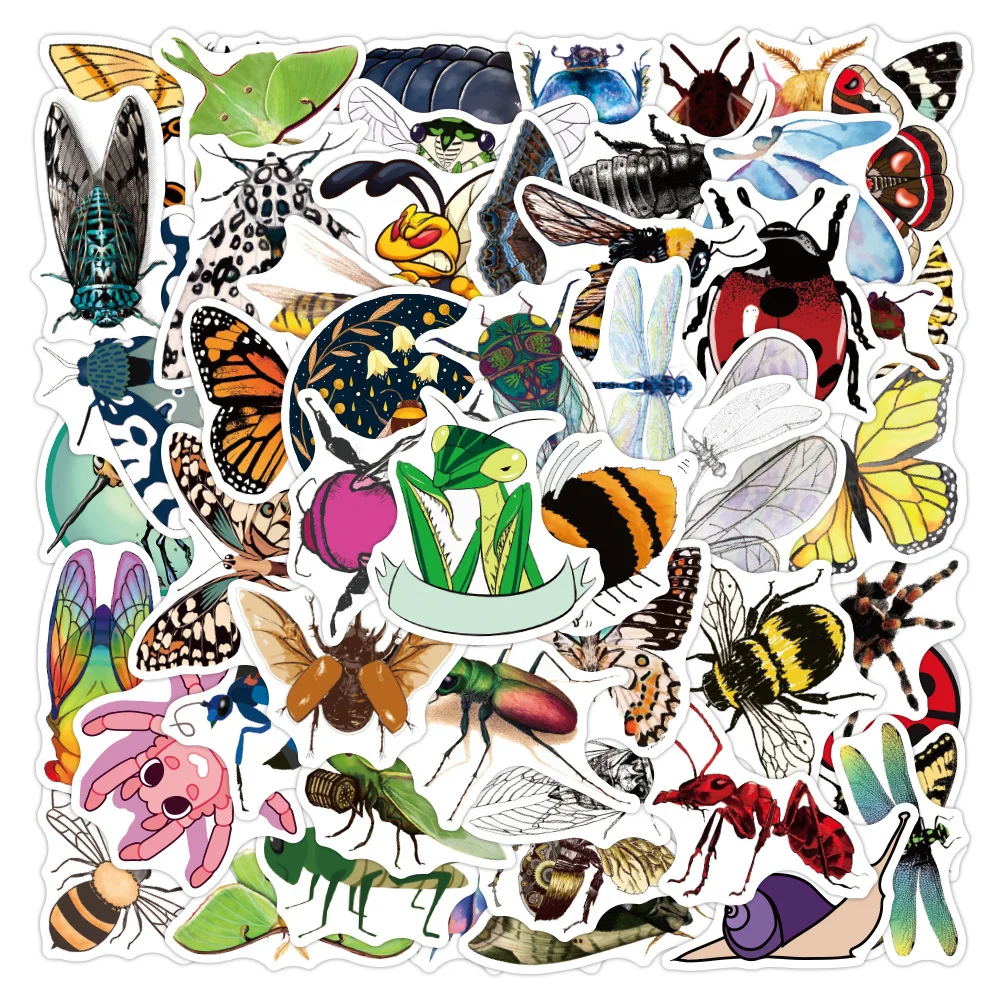 

50pcs Insect Bees Spiders Dragonflies Sticker Graffiti Cool Cartoon Laptop Decals Aesthetic Car Kids Toys Helmet Cute Stickers