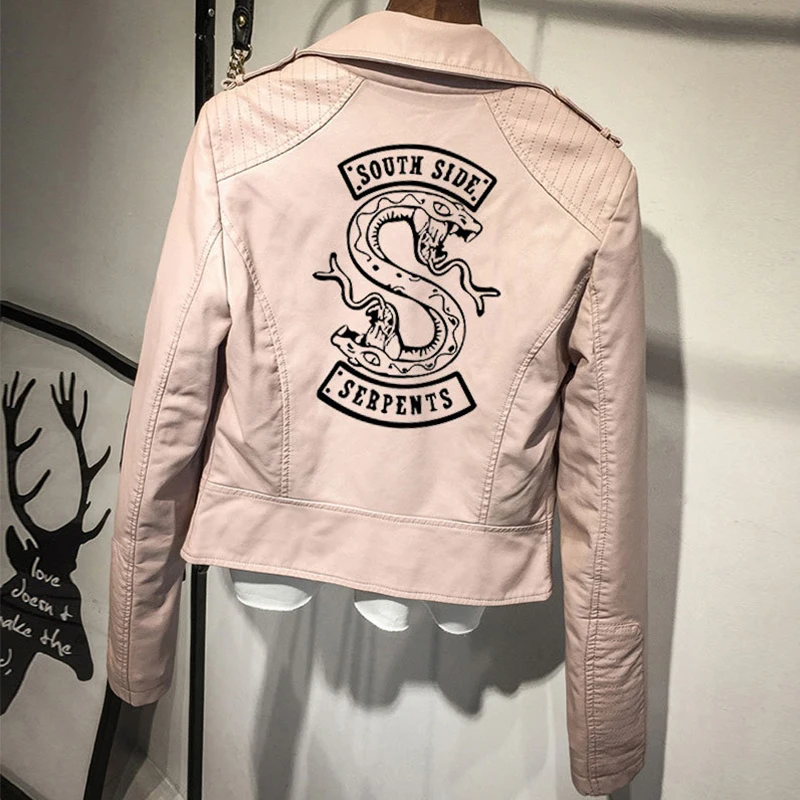 Ривердейл куртка Southside змеи яда "South Side serpents" черного цвета из PU искусственной кожи, кожаные пальто розового цвета уличная одежда вышитые наклейки - Цвет: Women Jacket 6