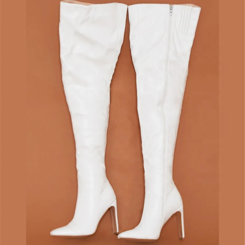 Женские сапоги выше колена на квадратном каблуке с молнией сбоку | Обувь
