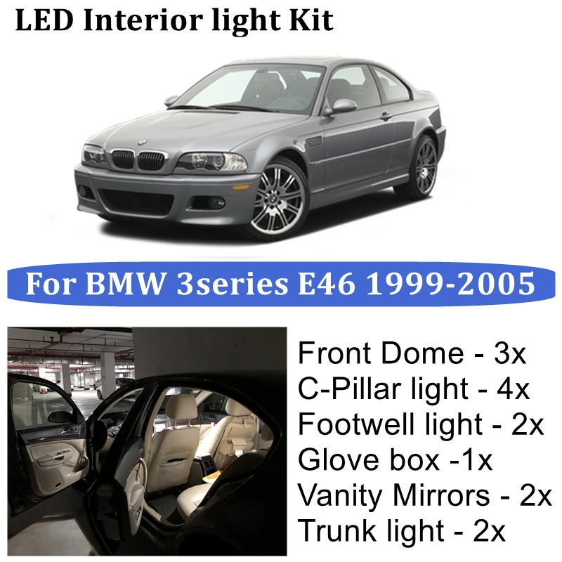 

Canbus Interior LED Car Ceiling Map Light Kit For BMW 3series E46 1999-2005 Dome Trunk Cargo ceiling reading light accessories