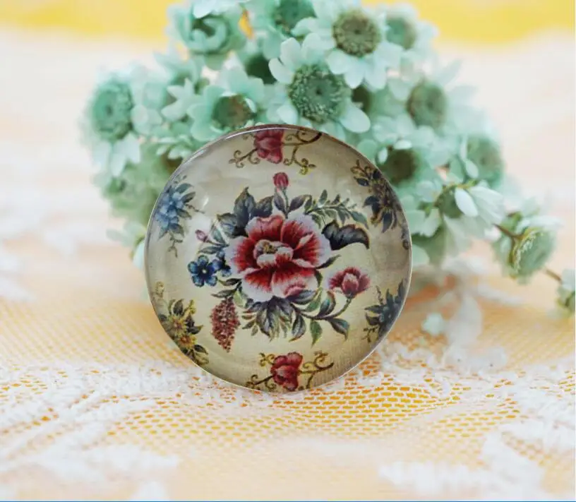 Круглый стеклянный кабошон в форме цветка для изготовления браслетов ожерелий