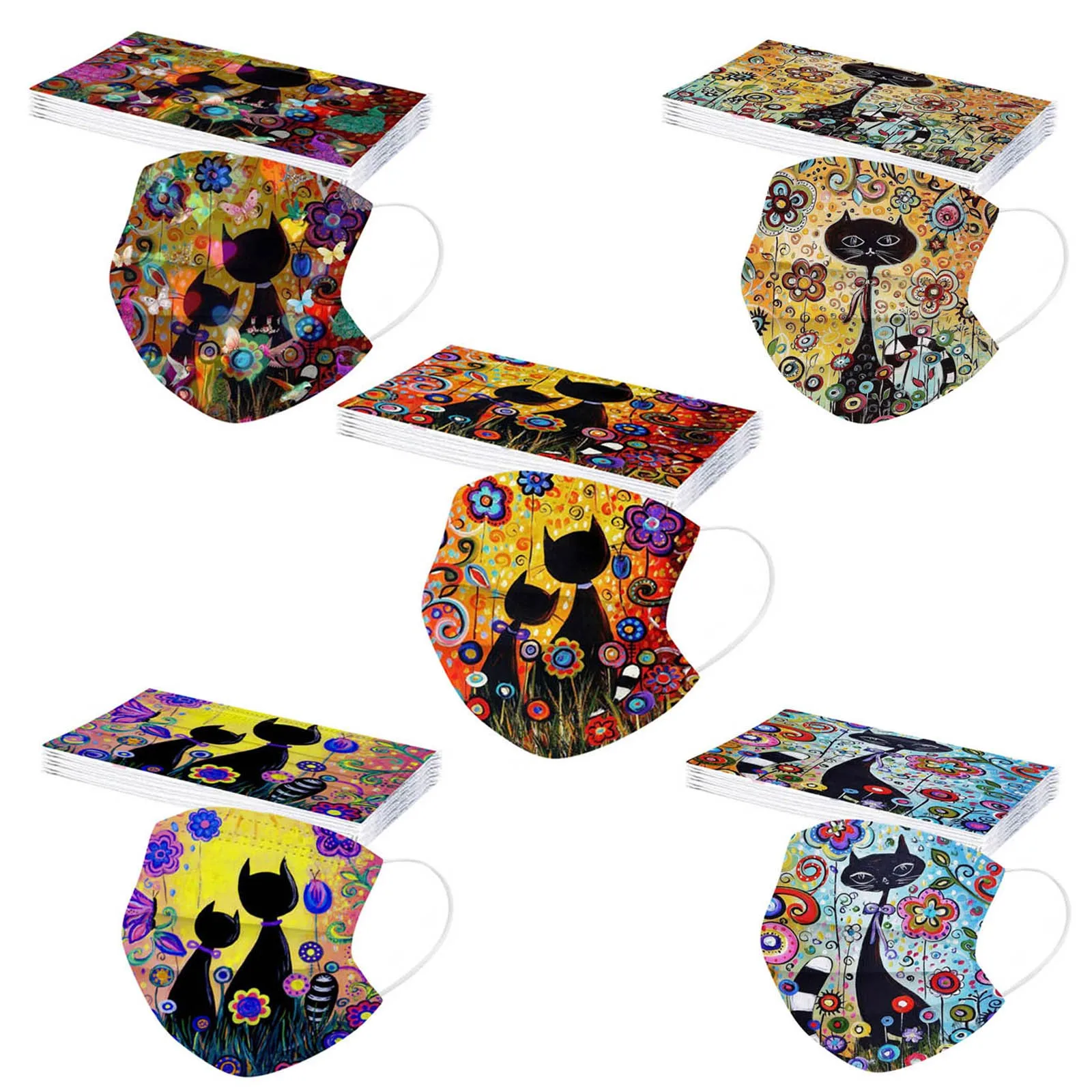 50 шт. одноразовые маски для лица взрослых цветы кошка мультяшные рисунки