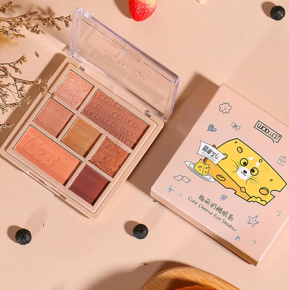 

7 Colors Fun And Cute Cheese Eyeshadow Palette Matte Pearl Glitter Waterproof Eyeshadow