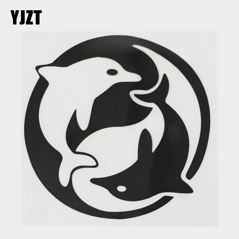 

YJZT 13,6 см × 13,5 см виниловые Стикеры для автомобиля с милыми морскими животными, дельфинами, черные/Серебряные наклейки 18A-0401
