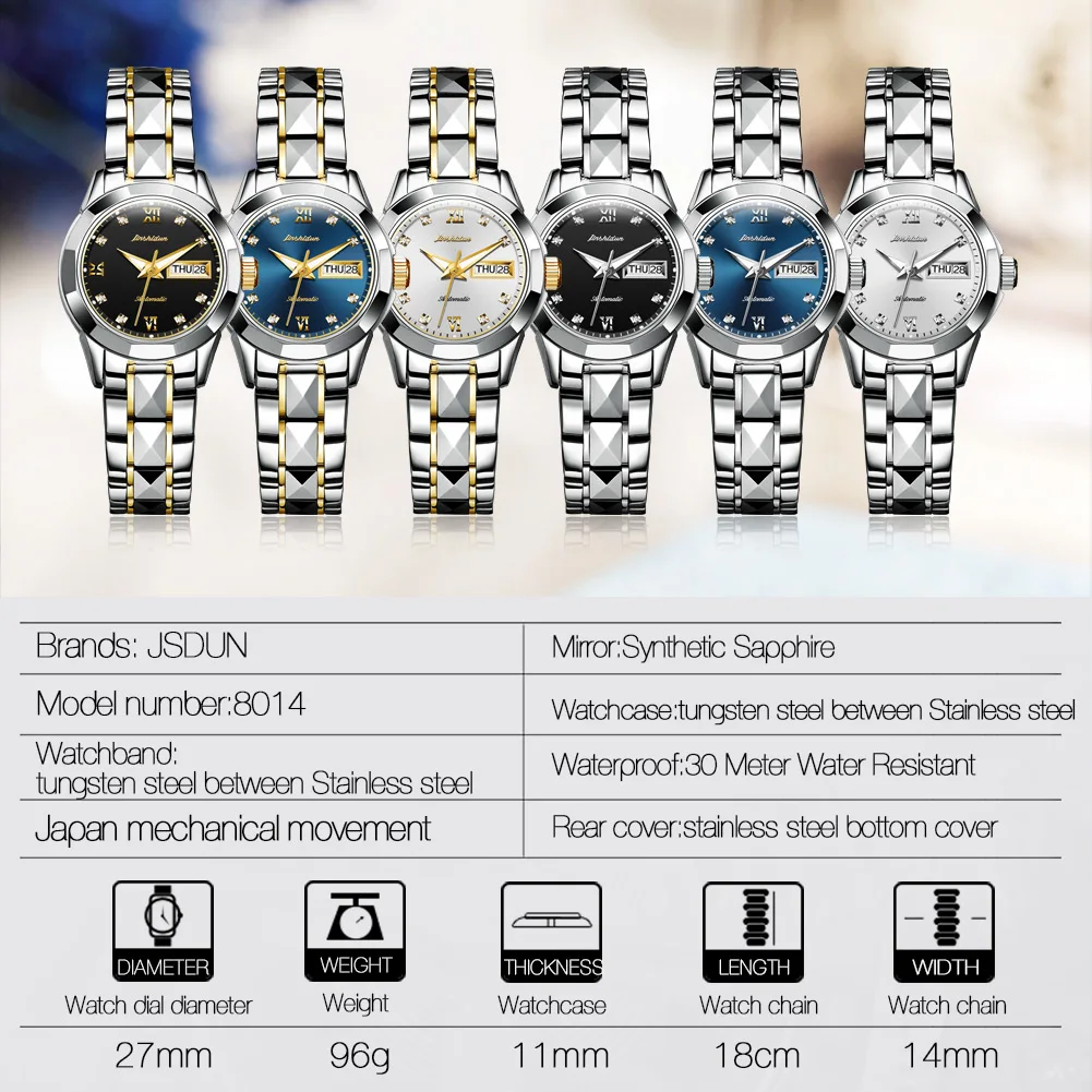 

JSDUN Women's Automatic Mechanical Watch Waterproof Stainless Steel Strap Women's Mechanical Watch Fashion
