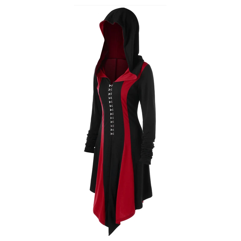 Red New Woman Medieval Warrior Cosplay Costumes Renaissance Gothic Vintage Jackets Bandage Coat Hunter Archer Hooded Tuxedo - Цвет: Red