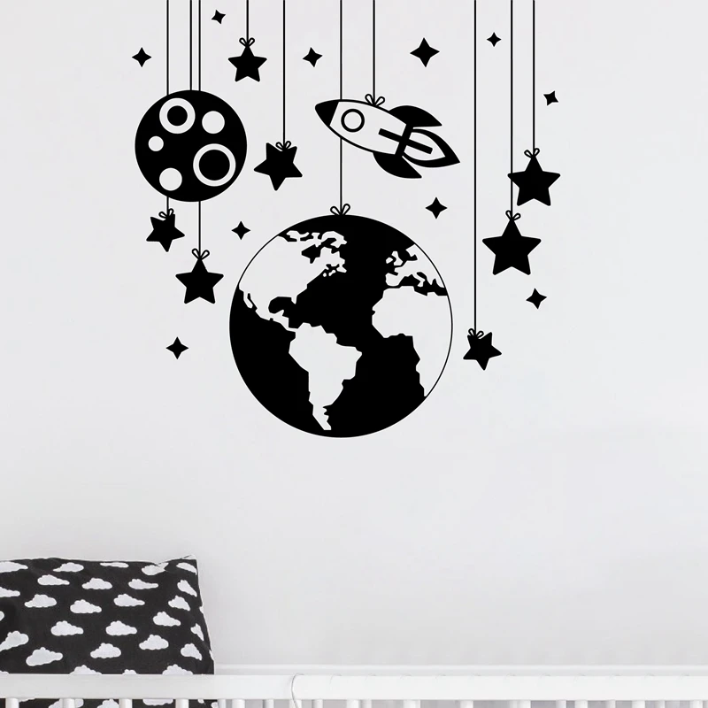 

Planet Wall Stickers Rocket Decals Nursery Room Decor Space Ship Vinyl Wall Decal Kids Room Boys Bedroom Wall Art S1-004