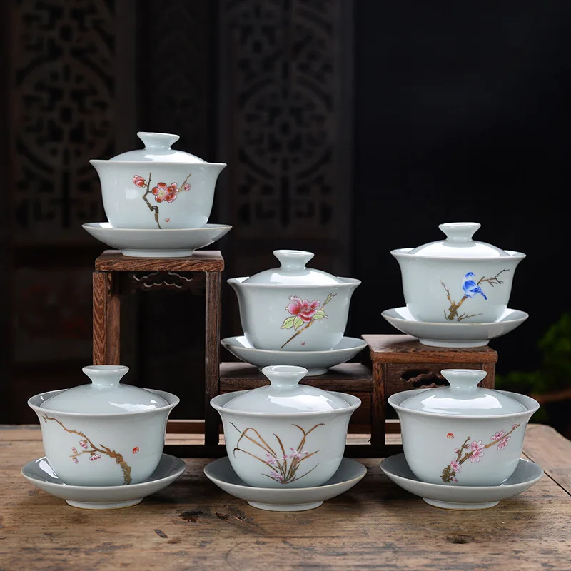 200 мл изысканный знаменитый чайный набор Guan kiln Gaiwan фарфоровых чайных чаш покрытая
