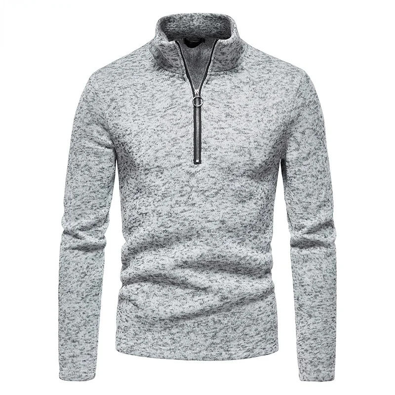

New Slim Men High Collar T-shirt Fashion Solid Color Zipper Pullover Casual White Black Grey Streetwear Base Shirt Sweatshirt