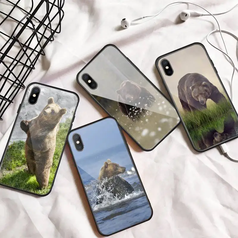 

Brown Black Bear Horror animal Phone Case Tempered glass For iphone 6 7 8 plus X XS XR 11 12 13 PRO MAX mini
