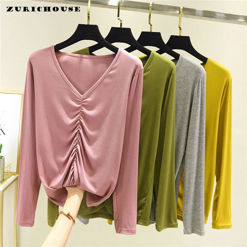 

Футболка женская эластичная, с длинным рукавом и V-образным вырезом