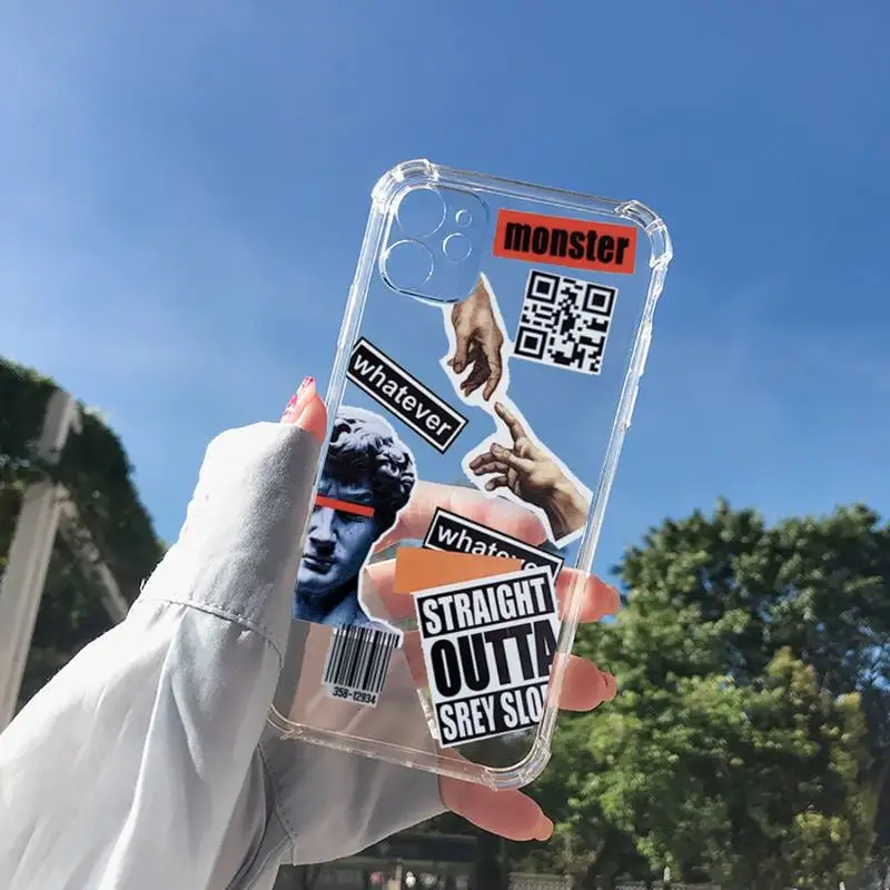 

Retro stitching sticker style Phone Case Transparent for Clear iPhone 11 12 8 7 6 6S XS MAX Plus X 5S SE 2020 XR mini pro