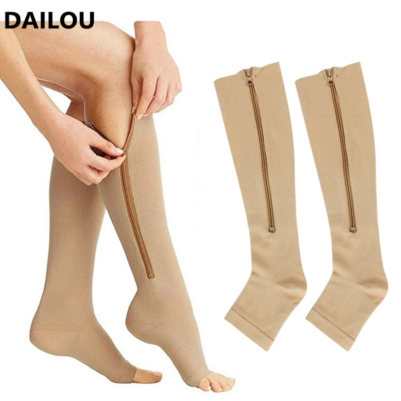

2021 New Women Zipper Compression Socks Functional Burn Fat Slim Sleeping Beauty Leg Shaper Socks Prevent Varicose Veins Socks