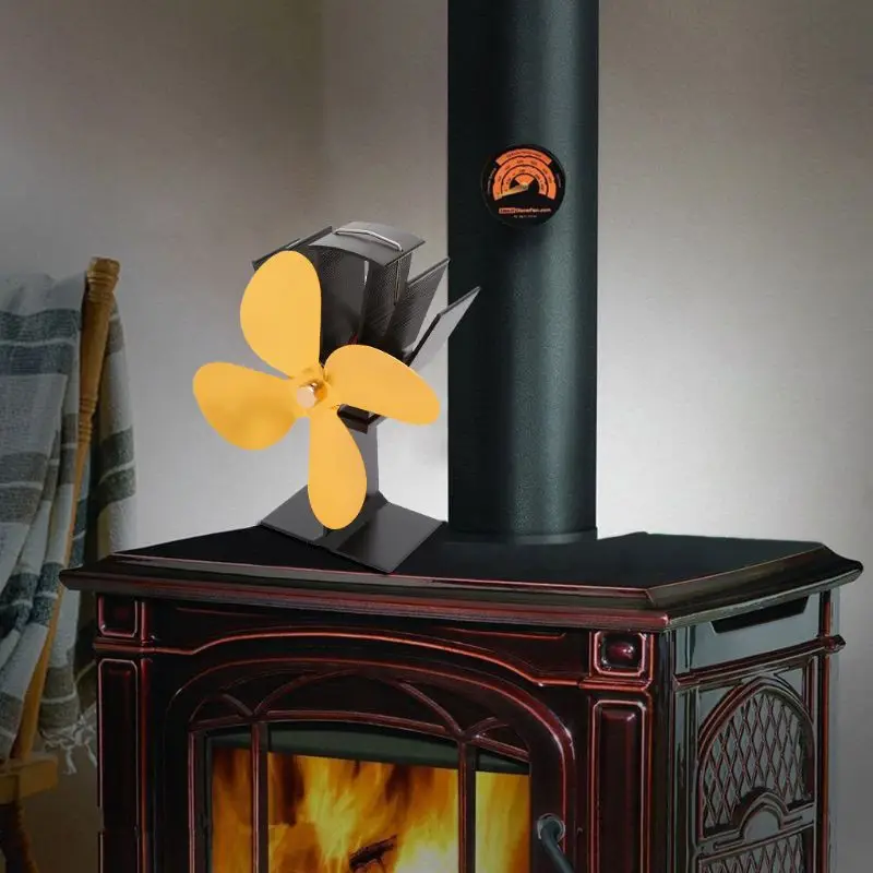 

4 Blade Fireplace Stove Fan Heat Powered Circulation Saving Silent Ecofan for Wood Log Burner Heater
