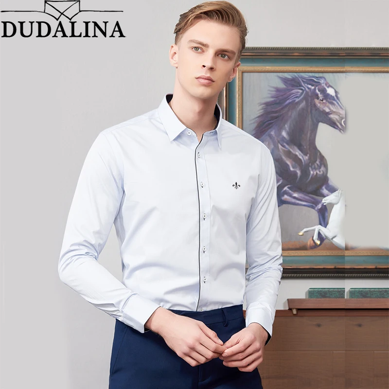 Модная блузка Dudalina Camisa Social Masculina с длинным рукавом, приталенная рубашка в полоску, мужская одежда с цветочным принтом, белая мужская холодная