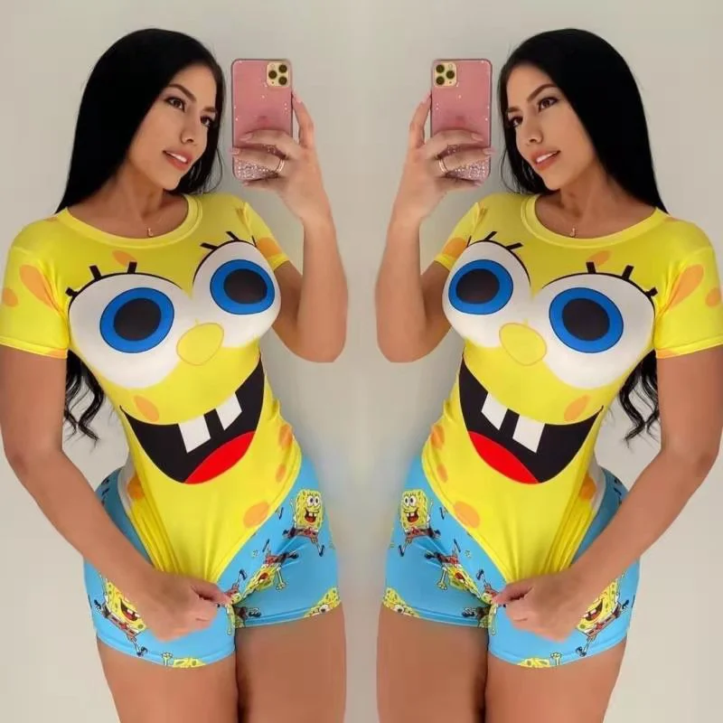 

Disney Donald Duck Stitch Mickey Mouse Casual Sexy Ladies Suit Summer New Cute Cartoon Print Tank Top Shorts Two piece Set