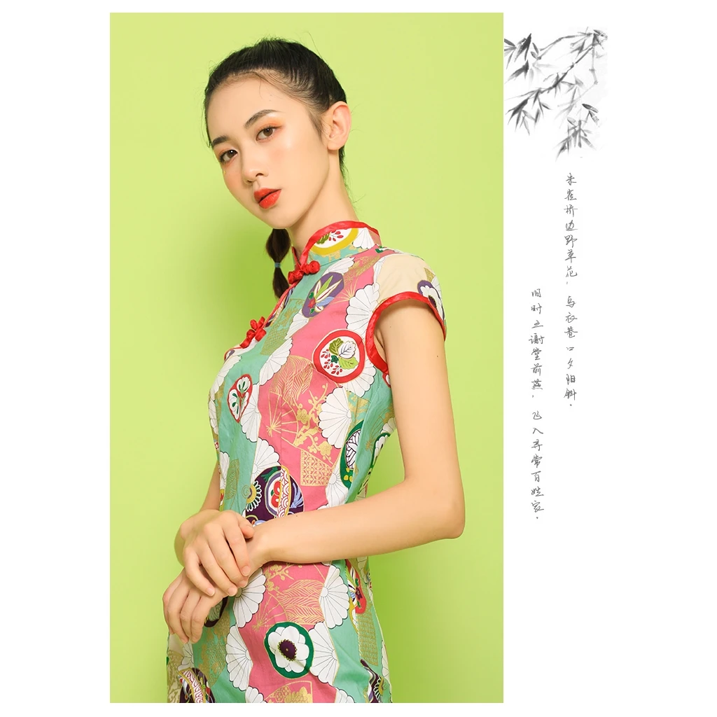 

2020 New Spring and Summer Spot Real Shot Improved Cheongsam Chinese Style Fashion Short Fishtail Dress