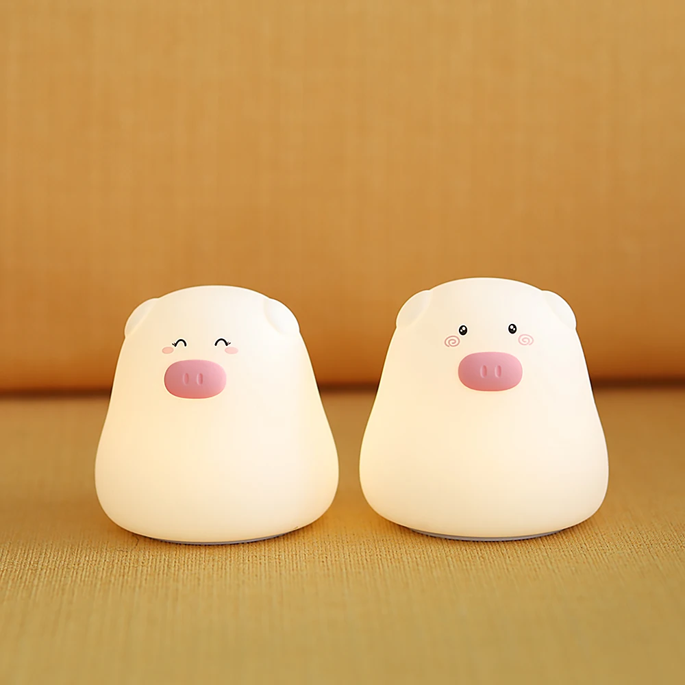 Светодиодный ночник с милой Свинкой и кошкой 7 разноцветных