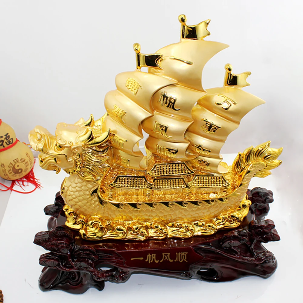 

Chinese Style Lucky Smooth Sailing Resin Art Sculpture Home Decorations Craft Office Decor Accessories Opening Housewarming Gift