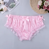 men sissy panties shiny soft satin ruffle floral lace lingerie for men bowknot knickers hot sexy briefs crossdress gay underwear