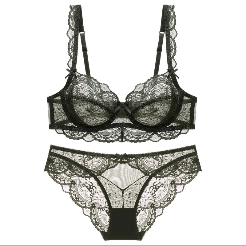 

Women's non-sponge sexy see-through bra ultra-thin water-soluble embroidery bra lace comfortable breathable bra set WT107