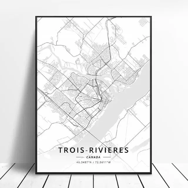 

Trois Rivieres Map Poster Black White Art Canvas Print Canada Wall Art Picture Nordic Decoration Painting Living Room Home Decor
