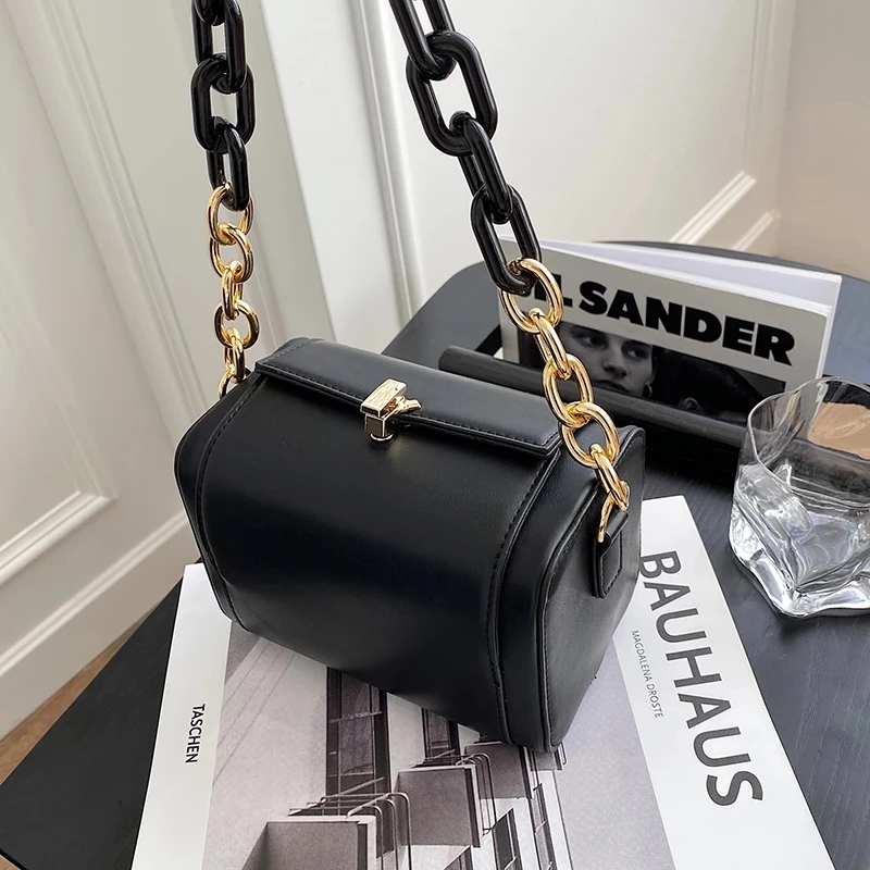 

Mini Black Box Design PU Leather Crossbody Bags for Women 2021 Luxury Handbags and Purses Female Trend Lux Chain Shoulder Bag