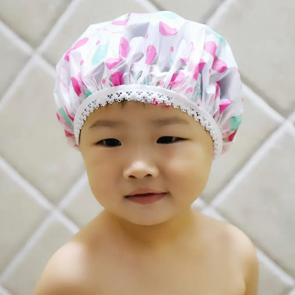 

Hot Children'S Waterproof Shower Dry Hair Cap Shower Cap Lovely Soft Children'S Hats Moisture-Proof Cap Shower Hat