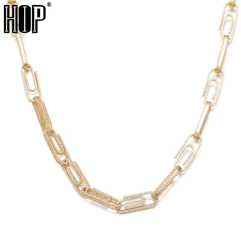 

Hip Hop 10MM Iced Out Heavy Paperclip Link Chain Copper AAA+ Cubic Zirconia Stones Necklace For Women Men Jewelry