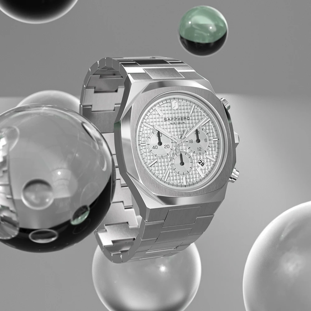 SAPPHERO Mens Premium Watch Quartz Movement 100M Waterproof Stainless Steel Multifunction Chronograph Luxury Fashion Male Gift enlarge