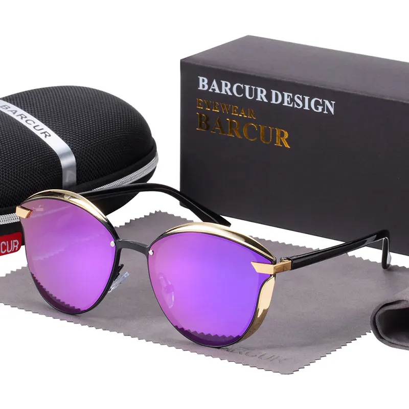Purple BARCUR Модные поляризованные круглые женские солнцезащитные очки Солнцезащитные очки женские - Цвет линз: Purple
