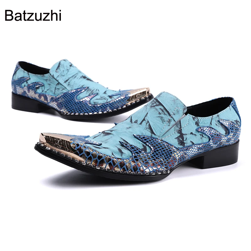 Batzuzhi/Новая мужская обувь индивидуальные синие кожаные модельные туфли с