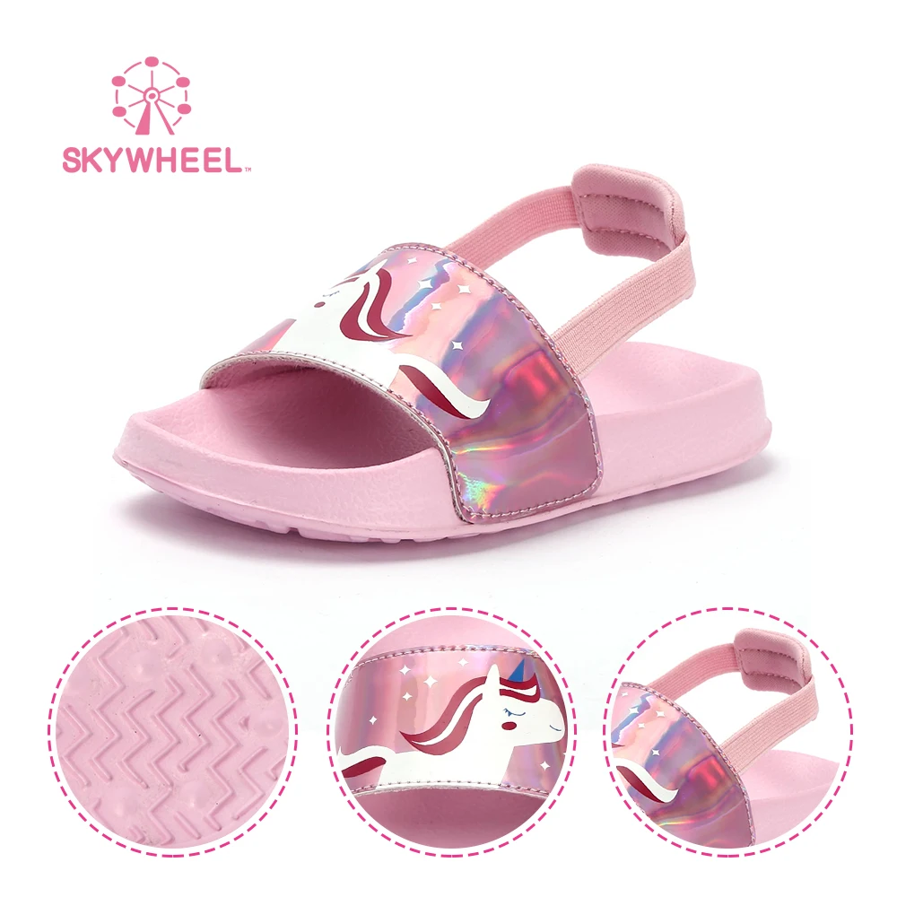 

Girls Slides Sandal Toddler Outdoor Indoor Lightweight Anti-skid Beach/Pool Children Unicorn Slippers For Baby with Back Strap