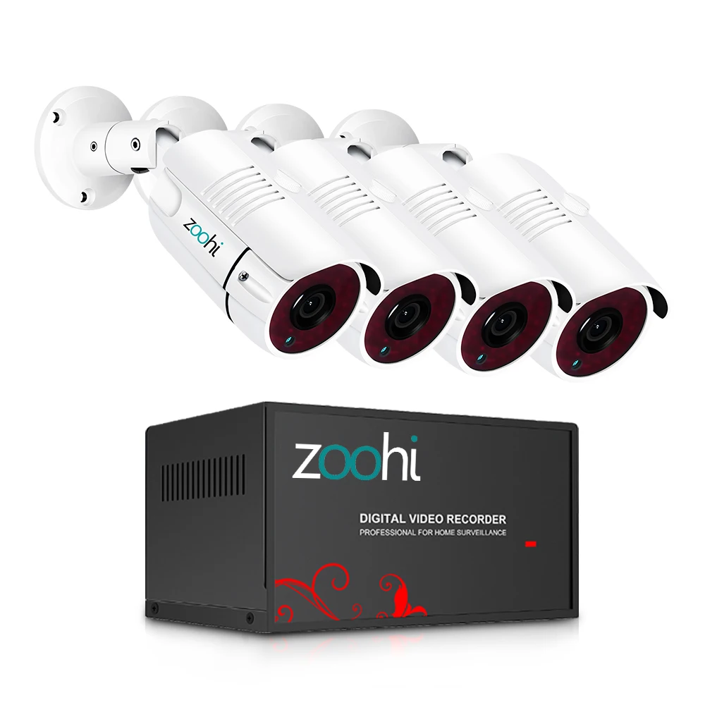 1080P 4 Cameras 4CH Zoohi AHD система видеонаблюдения 1080P система видеонаблюдения уличная камера Водонепроницаемая камера ночного видения камера безопасности комплект IP66 - Цвет: 1080P 4 Cameras 4CH