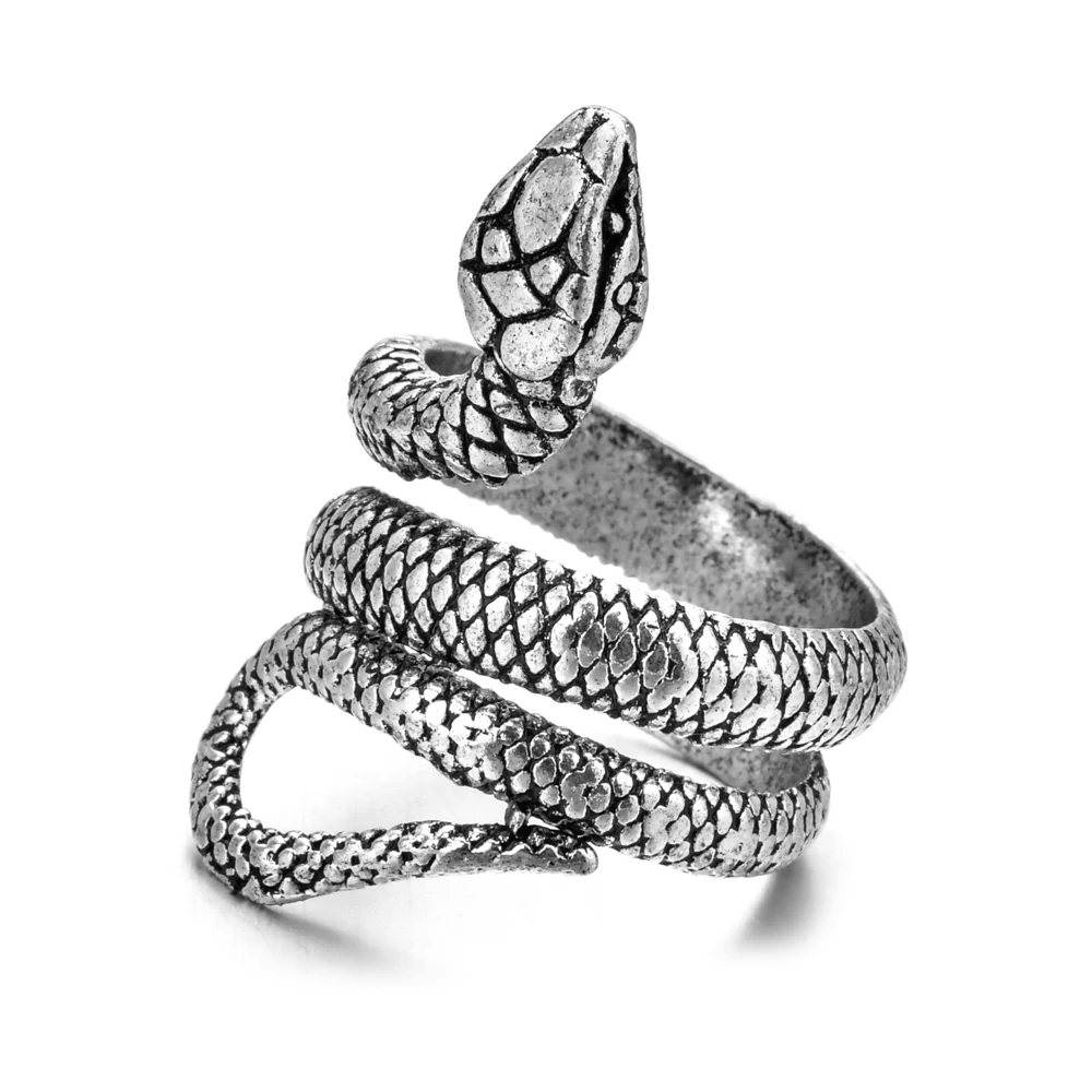 

Retro Punk Snake Ring for Men Women Exaggerated Antique Silver Color Opening Adjustable Rings Anillo Hombre Bijoux