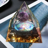 orgonite pyramid amethyst crystal sphere with obsidian natural cristal stone orgone energy healing reiki chakra multiplier 60mm