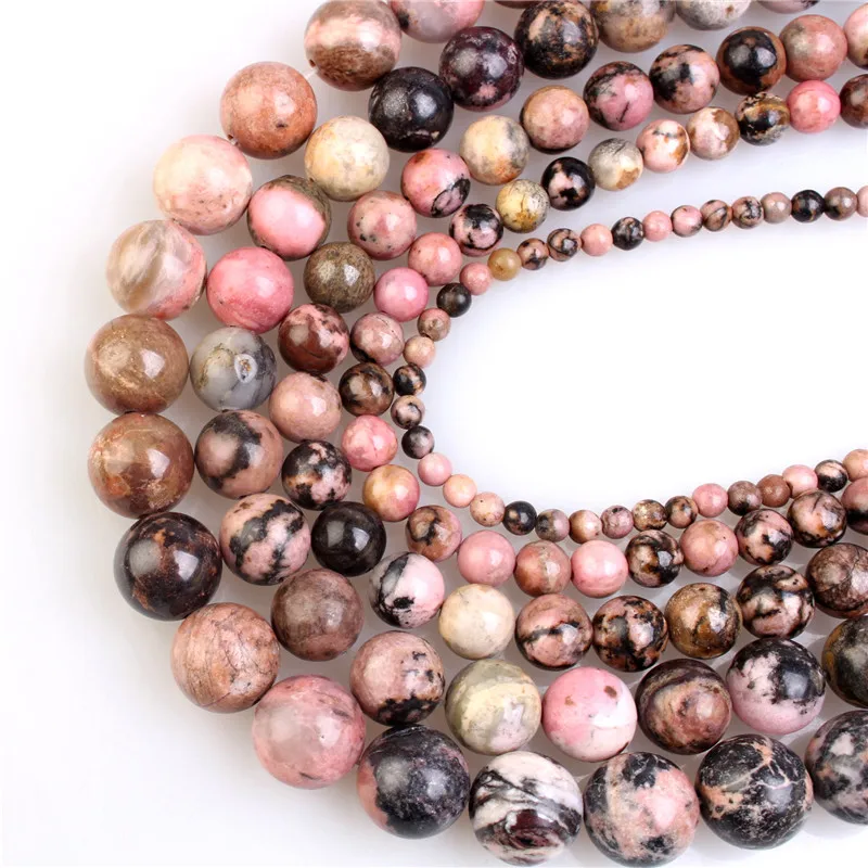 Natural Stone Red Black Rhodonite smooth Round Loose Beads 15&quot Strand 6 8 10 12MM Pick Size For Jewelry Making | Украшения и