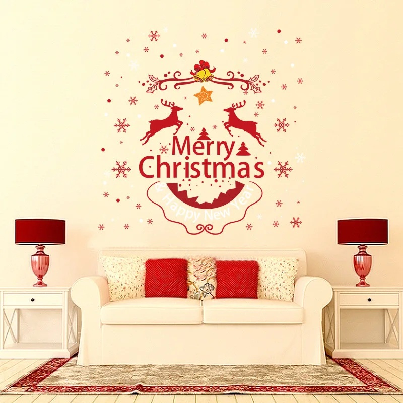 

Christmas elk wall sticker cartoon children's room kindergarten wall decoration removable transparent film PVC